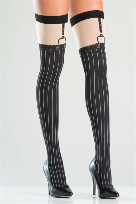 Pinstripe Thigh Highs Womens Legwear Hosiery Stockings Nylons