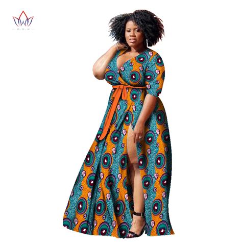 Bintarealwax Africa Dresses For Women Bazin Plus Size African Style Clothing Dashiki Deep V