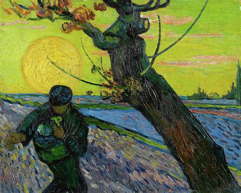 The Sower Sowing Seed Against A Sunset Sky Painting By Vincent Van Gogh