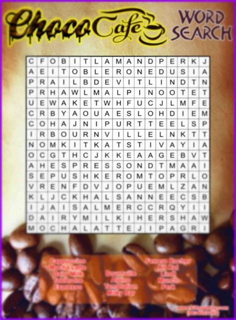 Coffee Word Search Paper Game
