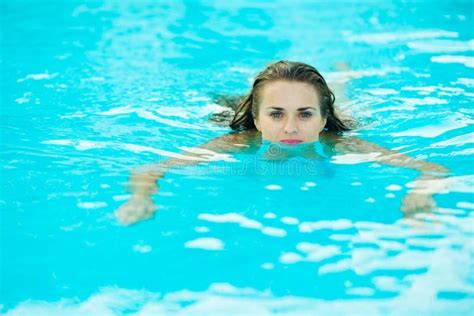 Young Woman Swimming In Pool Stock Photo Image Of Caucasian Life