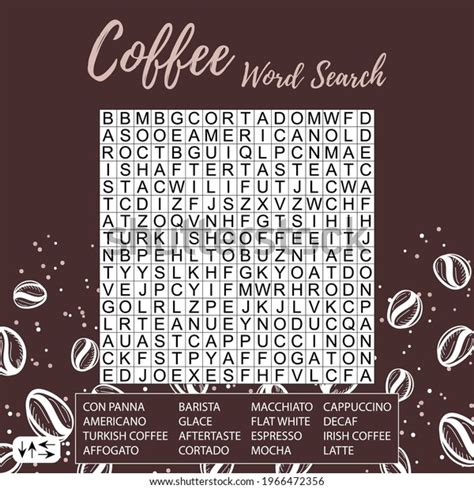 Coffee Word Search Puzzle Crossword Suitable Stock Vector Royalty Free