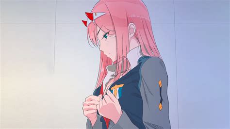 Darling In The Franxx Pink Hair Zero Two With Horn Wearing School