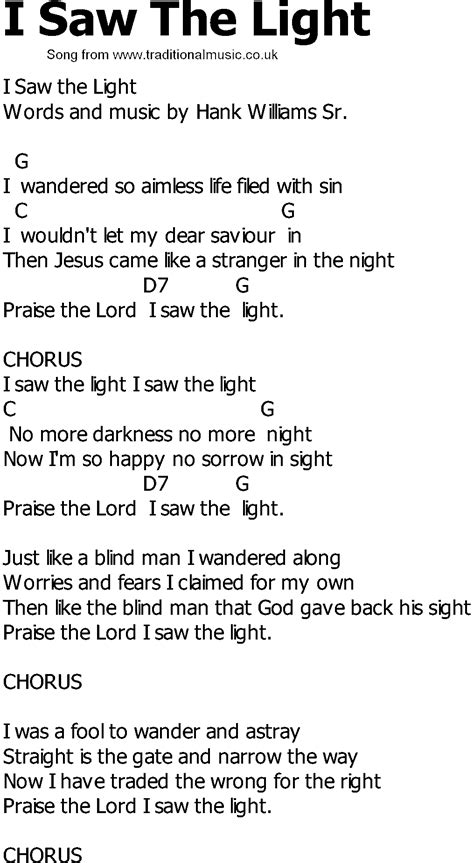Old Country Song Lyrics With Chords I Saw The Light