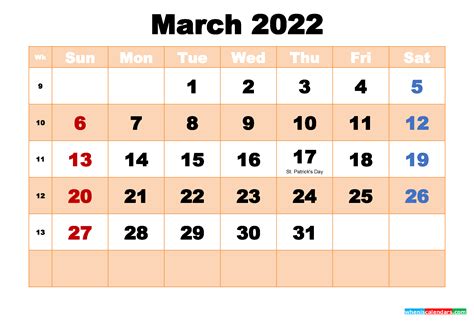 March 2022 Calendar With Holidays Wallpaper