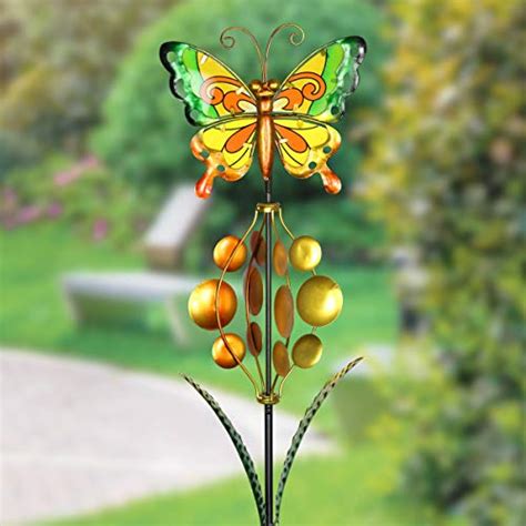 Exhart Orange Butterfly Garden Stake Wind Spinner Metal Butterfly