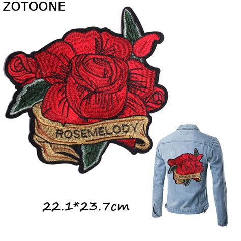 Zotoone Large Rose Flower Iron On Patches For Clothing Embroidered
