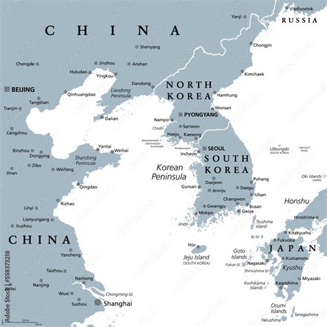 Korean Peninsula Region Gray Political Map Peninsular Region Korea In
