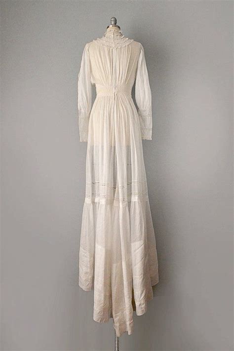 1800s Dress Victorian Gibson Girl White Cotton And Lace Etsy