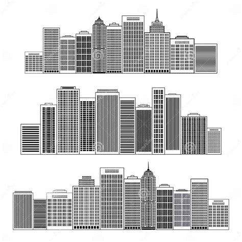 Black Cities Silhouette Icon Set Vector Illustration Stock Vector