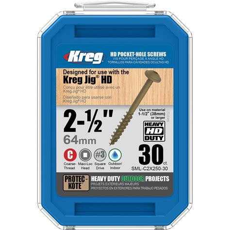 Kreg Pocket Screws Hd 2 12 Coarse Thread 30pc Carbatec
