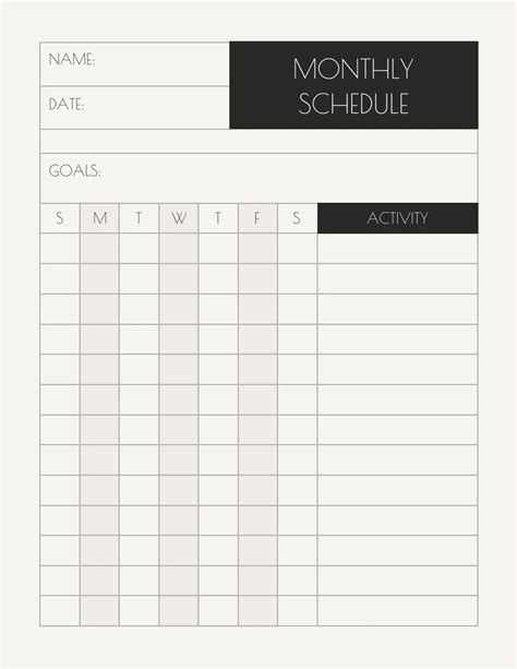 Black Minimalist Grid Monthly Schedule Template Venngage