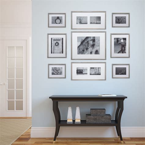 9 Piece Greywash Wood Photo Frame Wall Gallery Kit With Decorative Art
