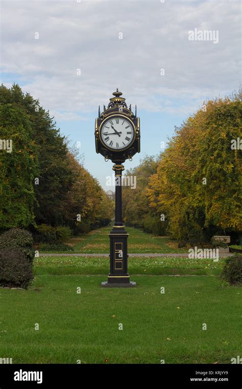 Classic Outdoor Clock In A Green Park Stock Photo Alamy