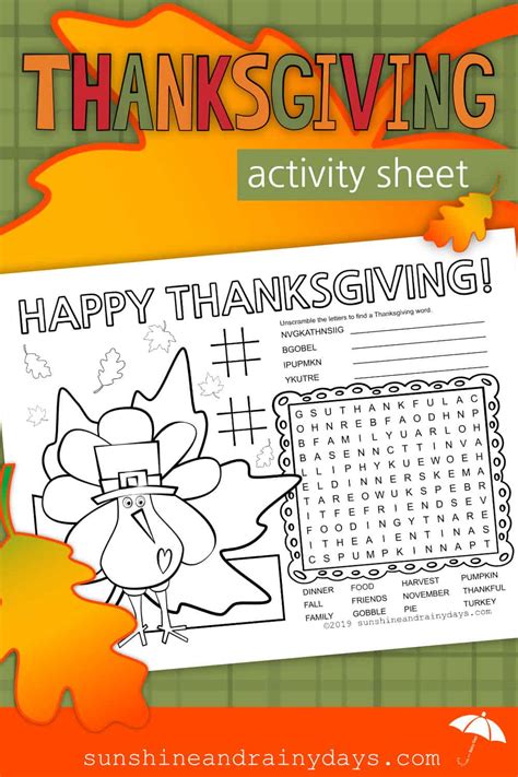 Thanksgiving Activity Sheet Sunshine And Rainy Days