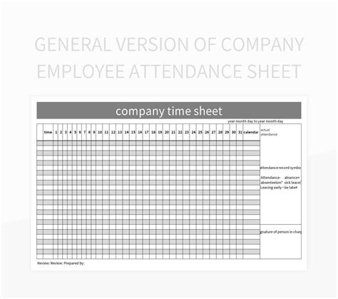 General Version Of Company Employee Attendance Sheet Excel Template And