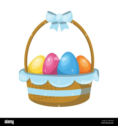 Cartoon Easter Basket With Colored Eggs Vector Illustration Stock