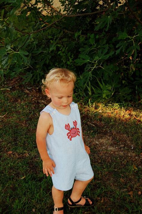 Boys Blue Seersucker Jon Jon Shortall With Crab