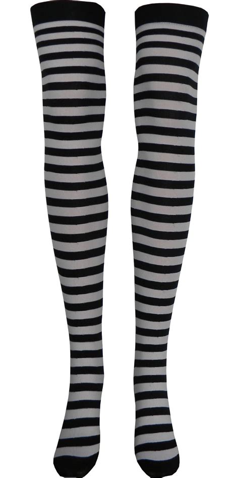 Stripe Opaque Thigh High Socks In Black And White Poppysocks In 2021 Thigh High Socks Thigh