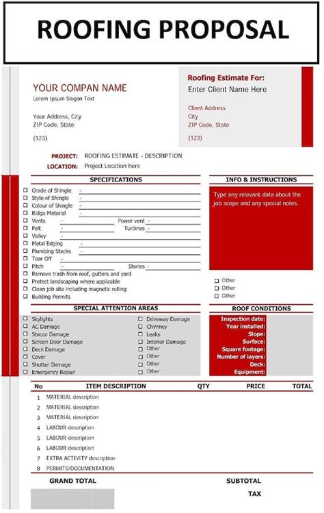 Roofing Proposal Template Roofing Estimation Form Roofing Etsy