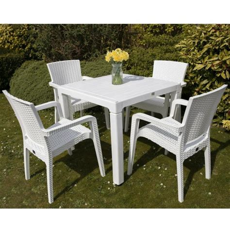 White Rattan Garden Furniture Set 4 Of Chairs And Table