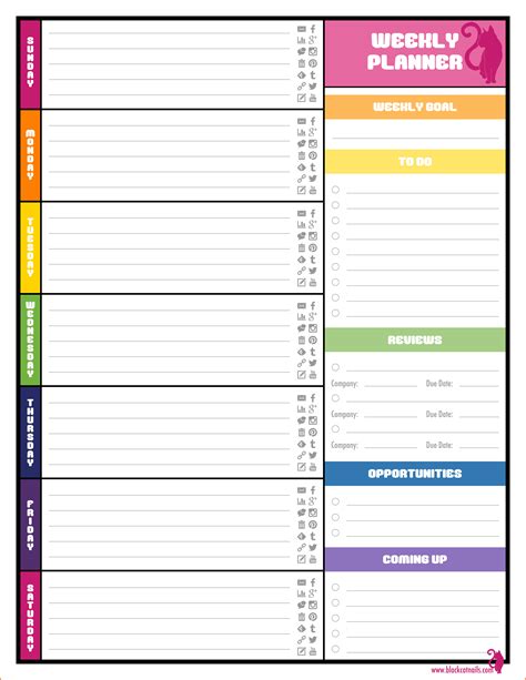 Colorful Weekly Blogging Planner Blogger Calendar Download Black
