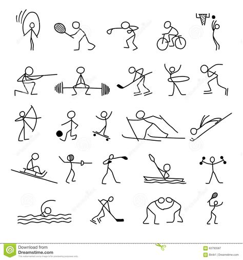 Cartoon Icons Sport Set Of Stick Figures Sketch Little