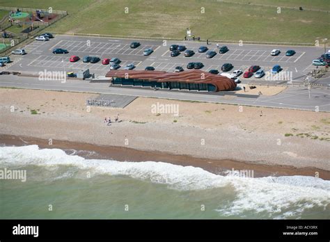 Aerial View Of East Beach Cafe And Car Park On Littlehampton Seafront