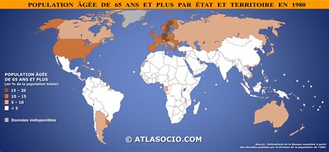 Carte du monde : population âgée de 65 ans et plus par État