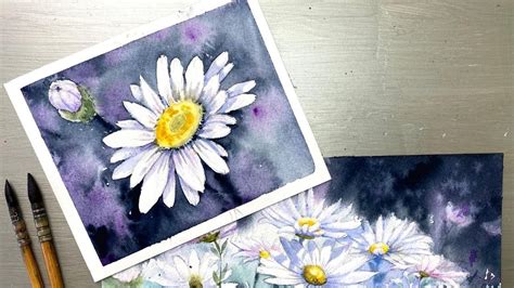 Simple Watercolor Painting Flowers White Daisy Tutorial For Beginners