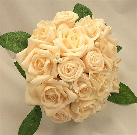 Cream And Beads Mixed Rose Posy Bouquet Bridal Bouquets Silk Wedding