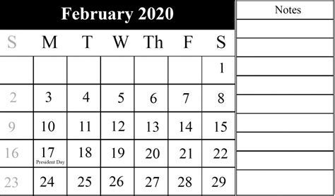 Blank February 2020 Calendar Printable Template Pdf Word Excel