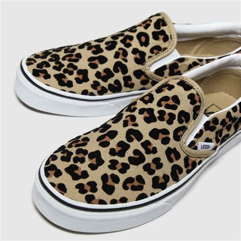 Womens Tan Vans Classic Slip On Leopard Trainers Leopard Print Boots