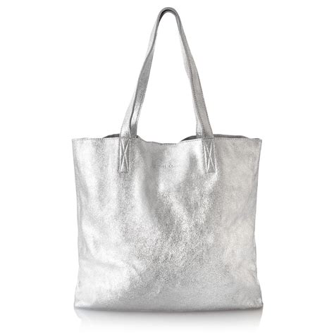 Silver Crackle Metallic Leather Handbag Oliver Bonas Leather