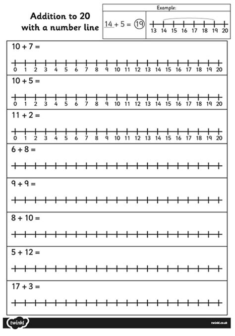 Subtraction Within 20 Number Line Worksheet