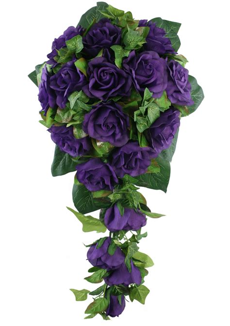 Artificial fake silk flower morning glory purple garden wedding flowers stem. Purple Silk Rose Cascade - Bridal Wedding Bouquet ...