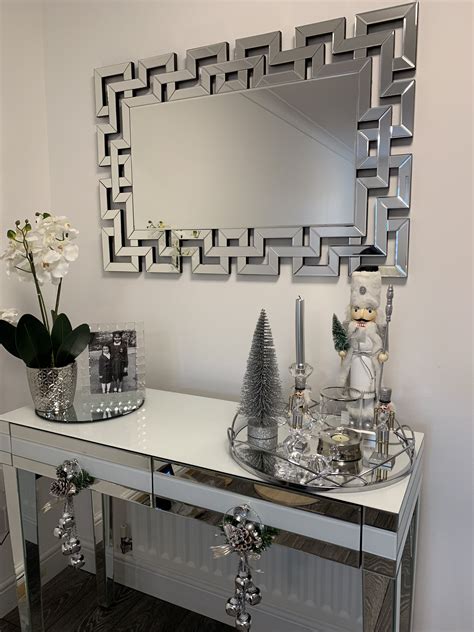 Venetian Large Mirror With A Mirrored White Console Table And Christmas