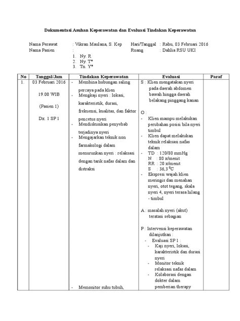 PDF Dokumentasi Asuhan Keperawatan Dan Evaluasi Tindakan Keperawatan