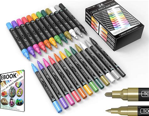 Tooli Art 24 Metallic Acrylic Paint Pens Marker Set 07mm Extra Fine