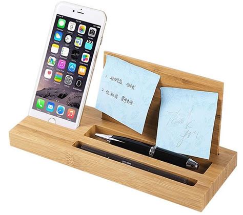 Bamboo Wood Office Desk Organizer Mobile Phone Stand Desk Phone Holder