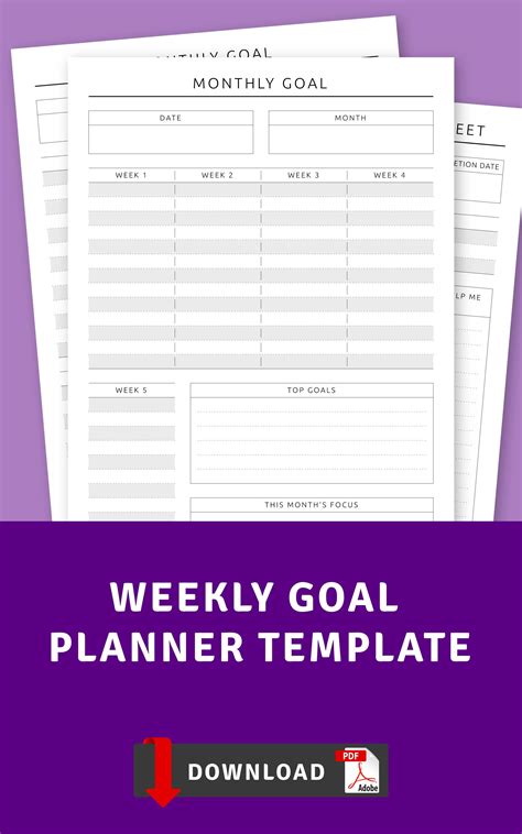 Weekly Goal Planner Printable Goal Setting Template Personal Etsy In
