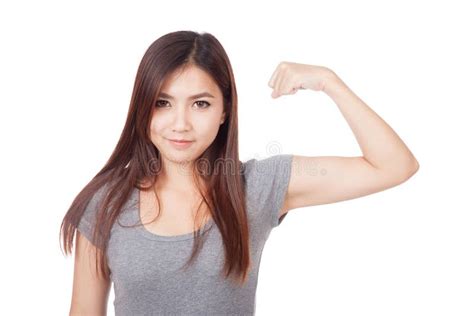 Young Asian Woman Flexing Her Biceps Stock Photo Image Of Portrait
