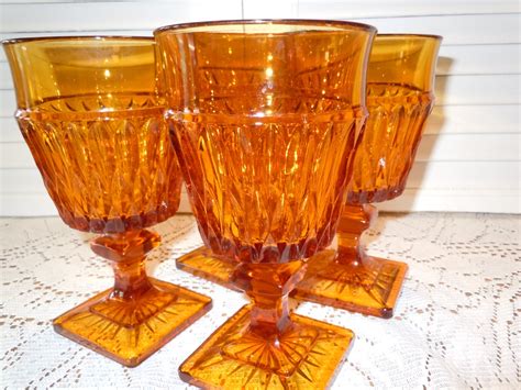 Vintage Glass Goblets Amber Glass Goblets Indiana Glass Mt Etsy