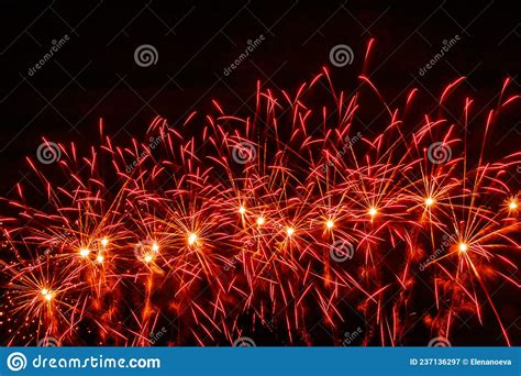 Colorful Fireworks Lights On The Sky Background At Night Stock Image