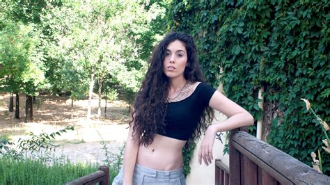 Brunette Curly Hair Belly Belly Button Innie Navel Women Outdoors