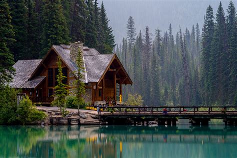 Wallpaper Canada Emerald Lake Nature Spruce Bridges Parks Houses