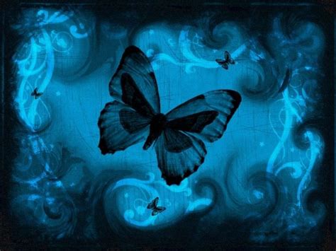 The Words Good Night Are In Front Of A Blue Background With Butterflies