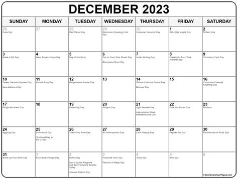 December 2023 With Holidays Calendar