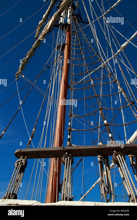 Detail View Of Running And Standing Rigging On A Schooner Tall Ship