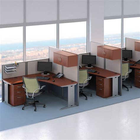Bush Office In An Hour L Shaped Triple Workstation Computer Desk With